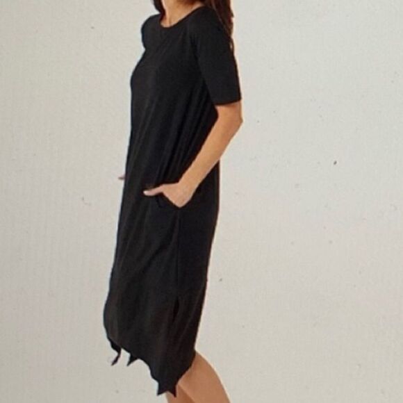 Cuddl Duds Flexwear Knit Elbow Sleeve Black Lounge Dress - Picture 5 of 7